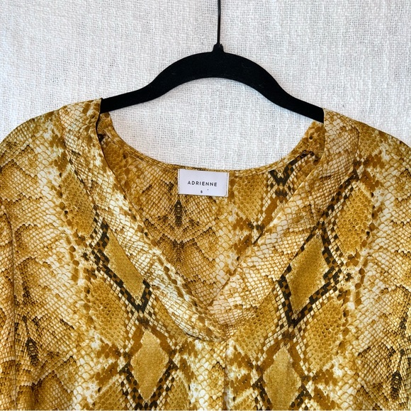 ADRIENNE women’s gold snake skin lantern sleeves tie front blouse S EUC - Picture 2 of 5
